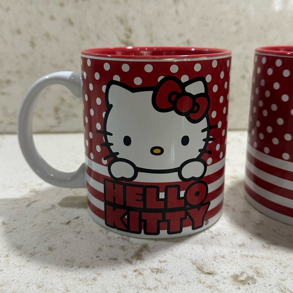 Hello Kitty x Sanrio Red Polka Dot & Stripe Ceramic Mug Set *BNWT* - Picture 3 of 6